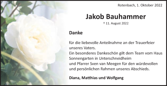 Traueranzeige von Jakob Bauhammer von Schwäbische Post