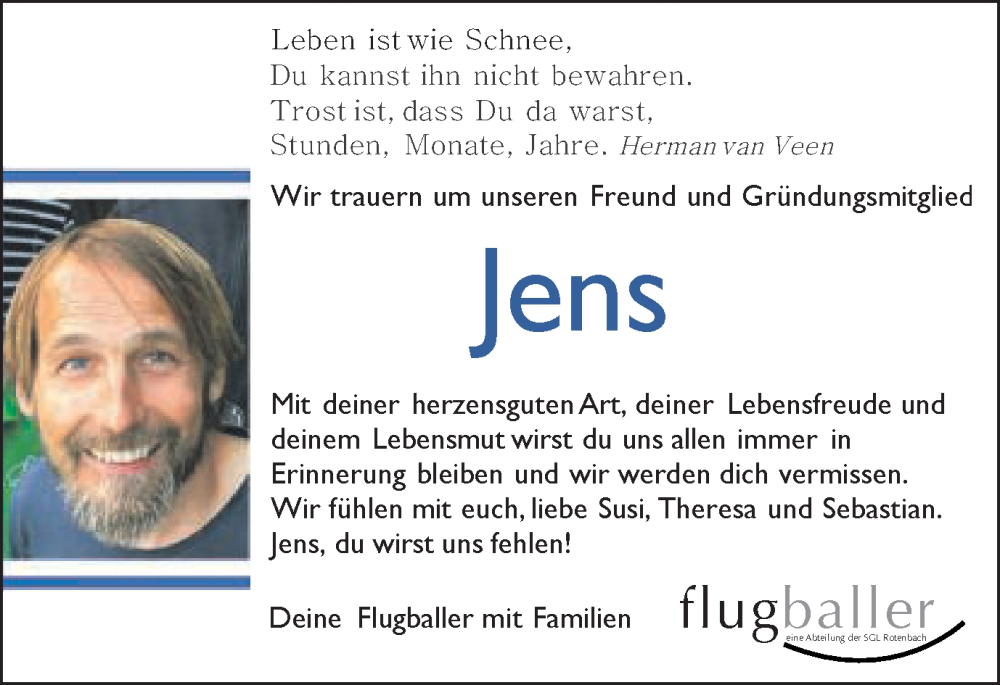  Traueranzeige für Jens Frank vom 27.10.2022 aus Schwäbische Post
