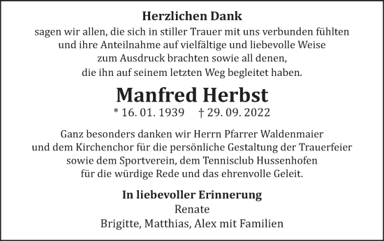 Traueranzeige von Manfred Herbst von Gmünder Tagespost