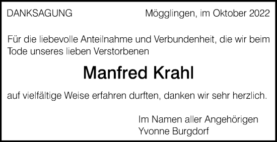 Traueranzeige von Manfred Krahl von Gmünder Tagespost