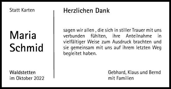 Traueranzeige von Maria Schmid von Gmünder Tagespost