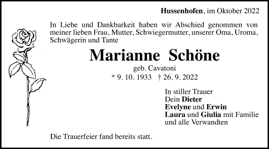 Traueranzeige von Marianne Schöne von Gmünder Tagespost