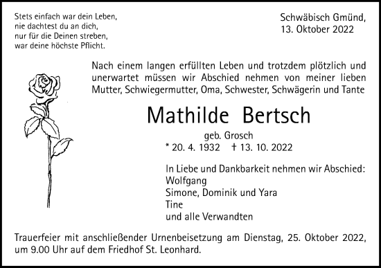 Traueranzeige von Mathilde Bertsch