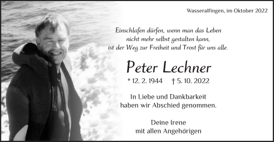 Traueranzeige von Peter Lechner von Schwäbische Post