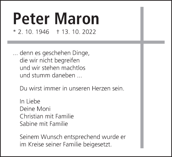 Traueranzeige von Peter Maron von Schwäbische Post