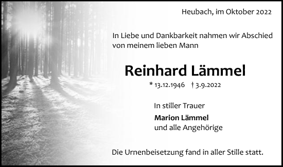 Traueranzeige von Reinhard Lämmel von Gmünder Tagespost