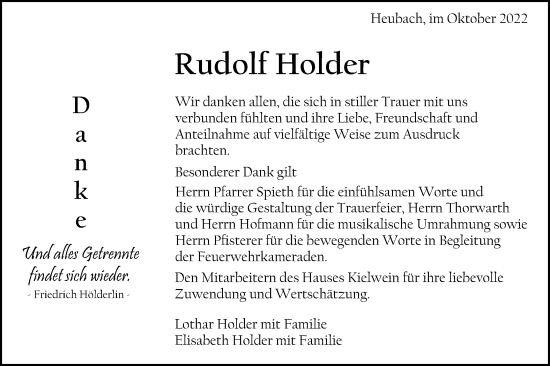Traueranzeige von Rudolf Holder von Gmünder Tagespost