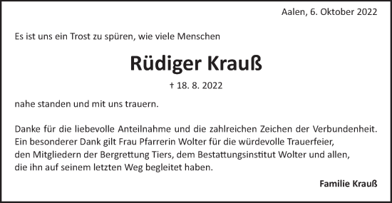 Traueranzeige von Rüdiger Krauß von Schwäbische Post