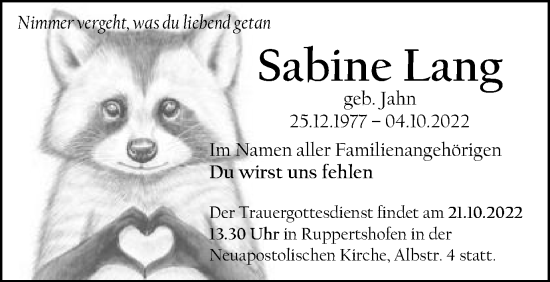 Traueranzeige von Sabine Lang von Gmünder Tagespost