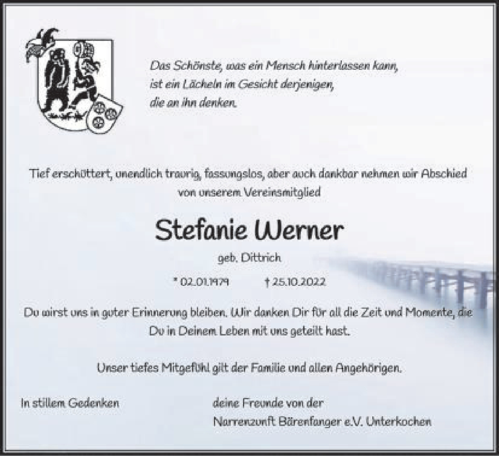  Traueranzeige für Stefanie Werner vom 31.10.2022 aus Schwäbische Post