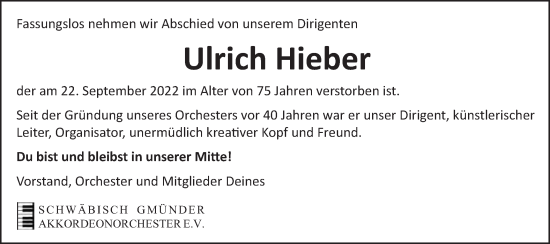 Traueranzeige von Ulrich Hieber von Gmünder Tagespost