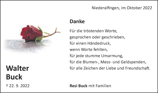 Traueranzeige von Walter Buck von Schwäbische Post