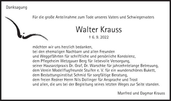 Traueranzeige von Walter Krauss von Gmünder Tagespost