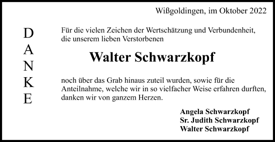 Traueranzeige von Walter Schwarzkopf von Gmünder Tagespost