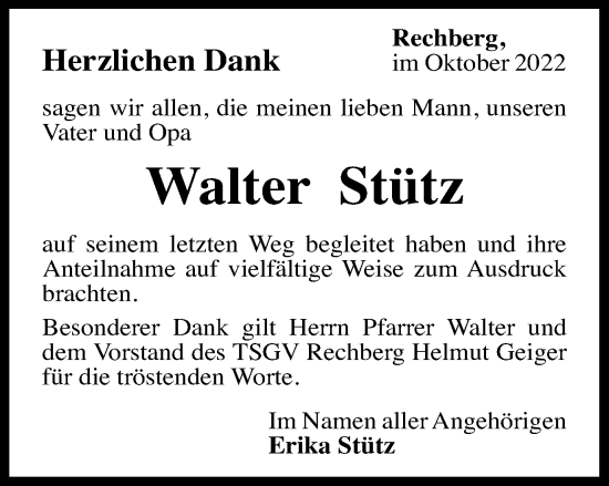 Traueranzeige von Walter Stütz von Gmünder Tagespost