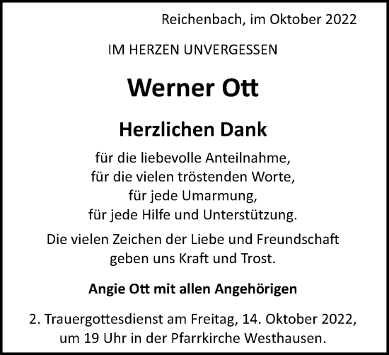 Traueranzeige von Werner Ott von Schwäbische Post