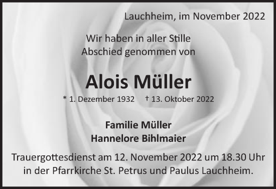 Traueranzeige von Alois Müller von Schwäbische Post