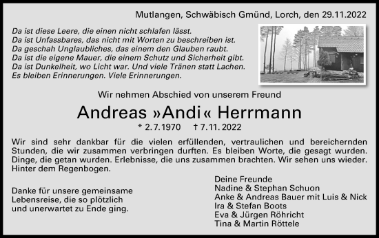 Traueranzeige von Andreas Herrmann von Gmünder Tagespost