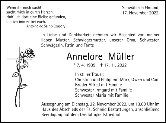 Traueranzeige von Annelore Müller von Gmünder Tagespost