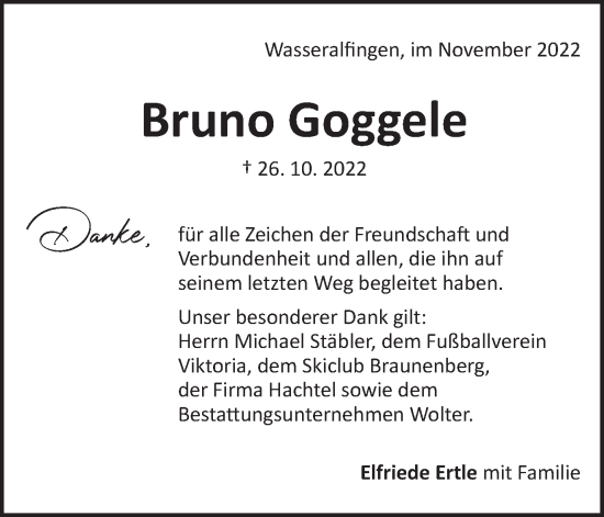 Traueranzeige von Bruno Loggele von Schwäbische Post