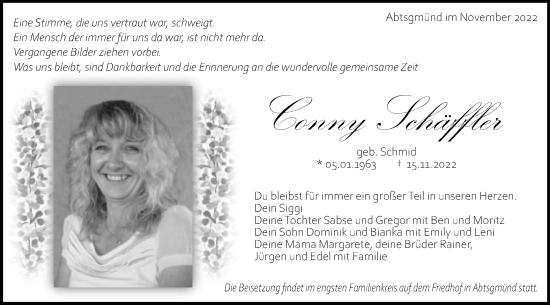 Traueranzeige von Conny Schäffler von Schwäbische Post