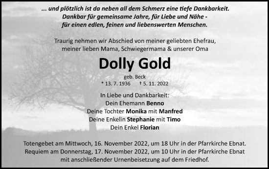 Traueranzeige von Dolly Gold von Schwäbische Post