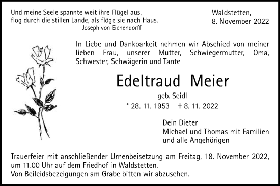 Traueranzeige von Edeltraud Meier von Gmünder Tagespost