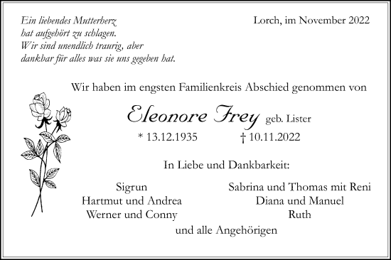 Traueranzeige von Eleonore Frey von Gmünder Tagespost