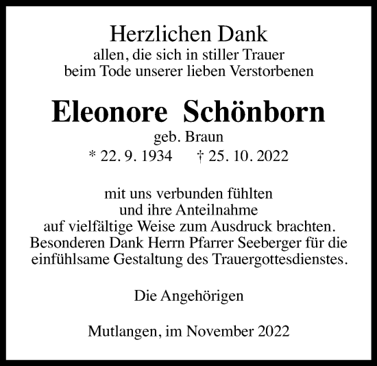 Traueranzeige von Eleonore Schönborn von Gmünder Tagespost