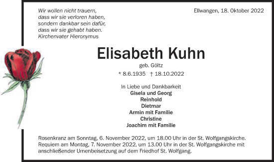 Traueranzeige von Elisabeth Kuhn