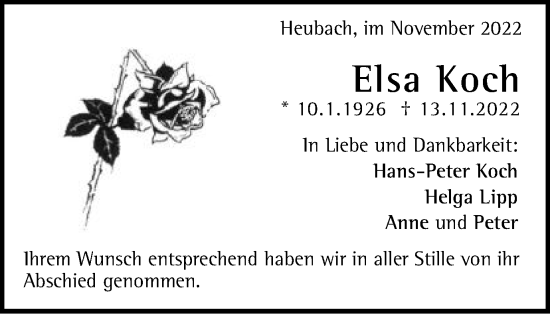 Traueranzeige von Elsa Koch von Gmünder Tagespost