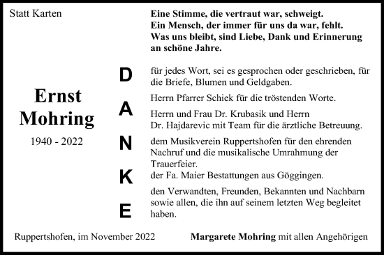 Traueranzeige von Ernst Mohring von Gmünder Tagespost