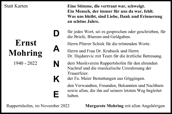 Traueranzeige von Ernst Mohring