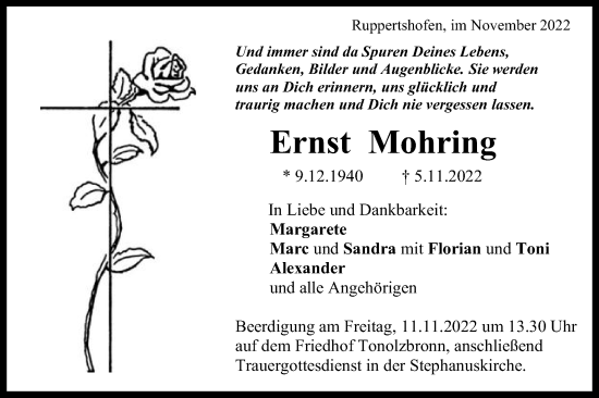 Traueranzeige von Ernst Mohring von Gmünder Tagespost