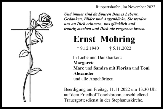 Traueranzeige von Ernst Mohring