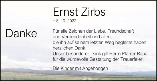 Traueranzeige von Ernst Zirbs von Schwäbische Post