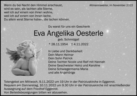 Traueranzeige von Eva Angelika Oesterle