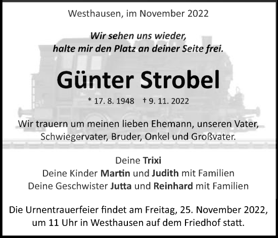 Traueranzeige von Günter Strobel von Schwäbische Post