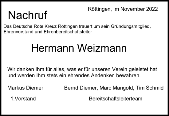 Traueranzeige von Hermann Weizmann von Schwäbische Post