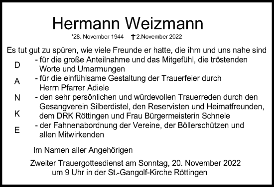 Traueranzeige von Hermann Weizmann von Schwäbische Post