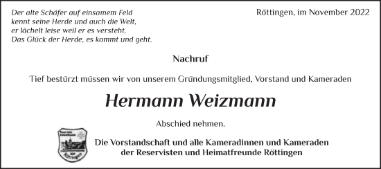 Traueranzeige von Hermann Weizmann von Schwäbische Post