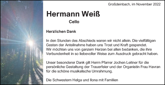 Traueranzeige von Hermann Weiß von Gmünder Tagespost