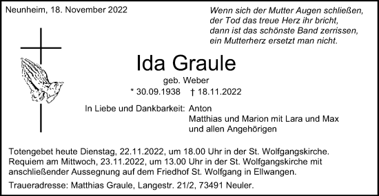 Traueranzeige von Ida Graule