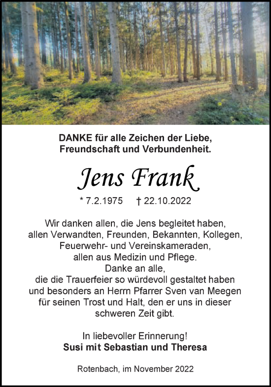 Traueranzeige von Jens Frank von Schwäbische Post