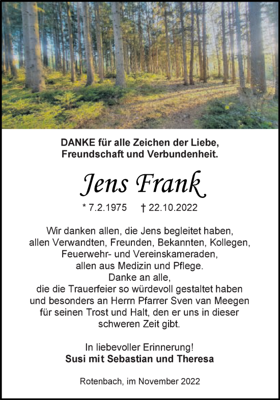 Traueranzeige von Jens Frank