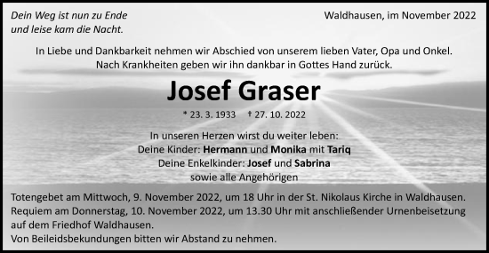 Traueranzeige von Josef Graser von Schwäbische Post