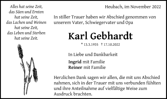 Traueranzeige von Karl Gebhardt von Gmünder Tagespost
