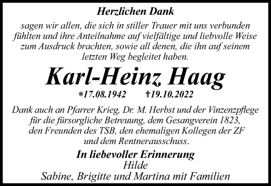 Traueranzeige von Karl-Heinz Haag von Gmünder Tagespost