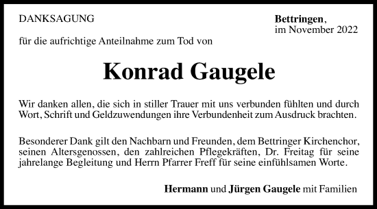 Traueranzeige von Konrad Gaugele von Gmünder Tagespost