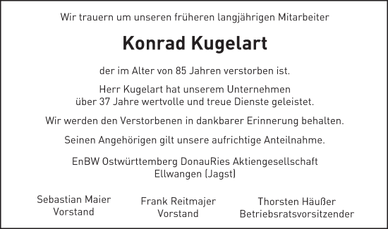 Traueranzeige von Konrad Kugelart von Schwäbische Post